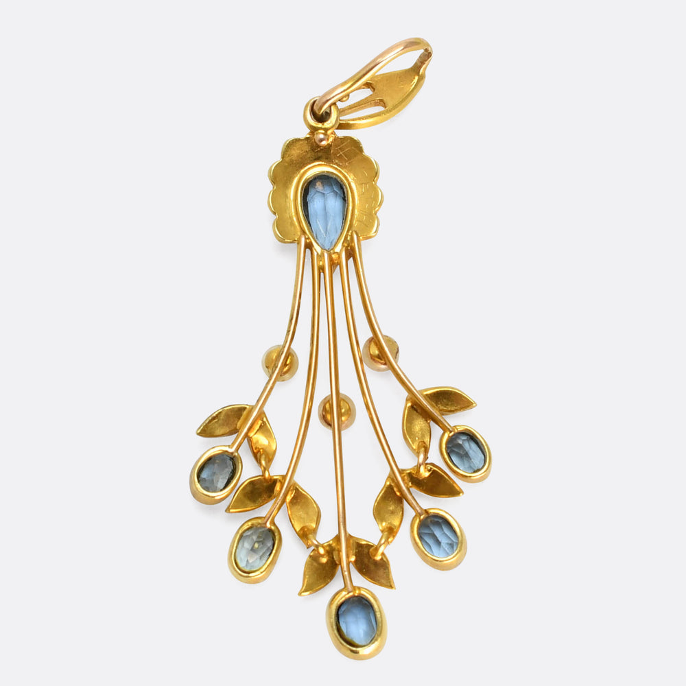 Art Nouveau Aquamarine & Pearl Spray Pendant