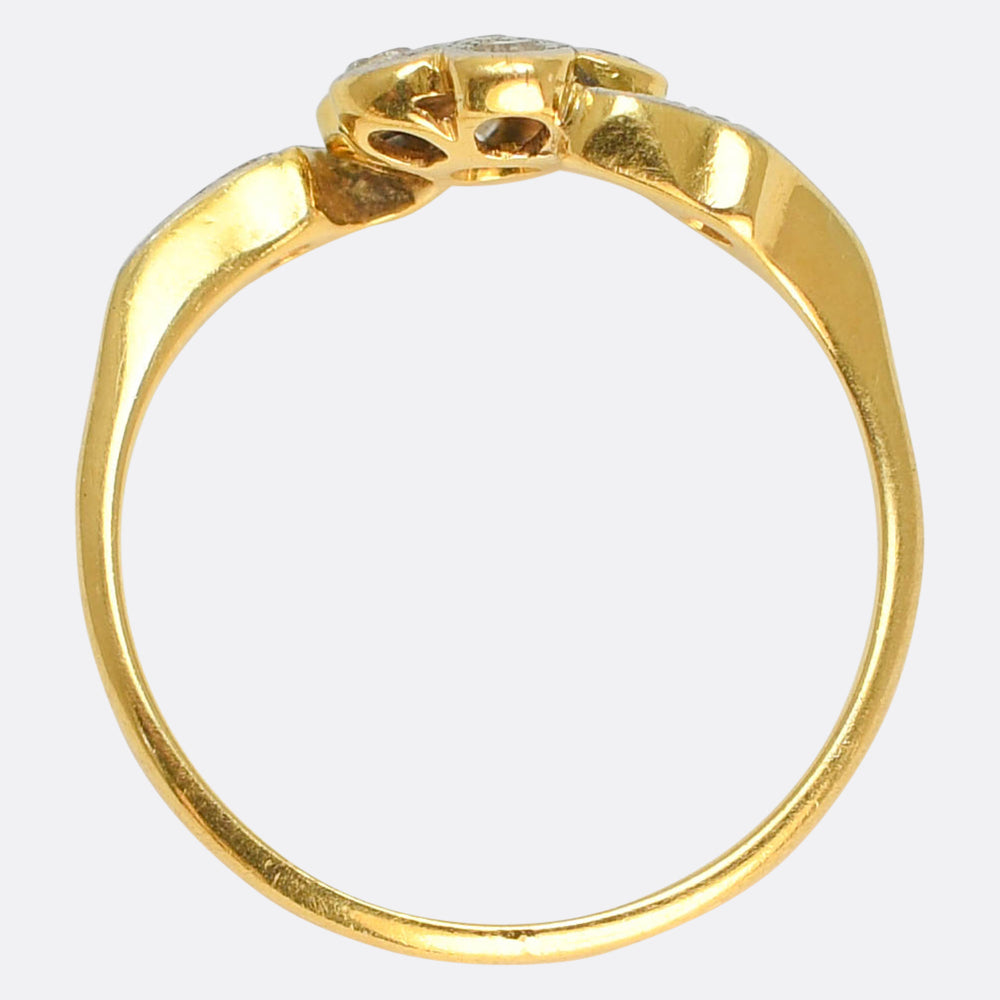 Art Nouveau Diamond Flower Crossover Ring