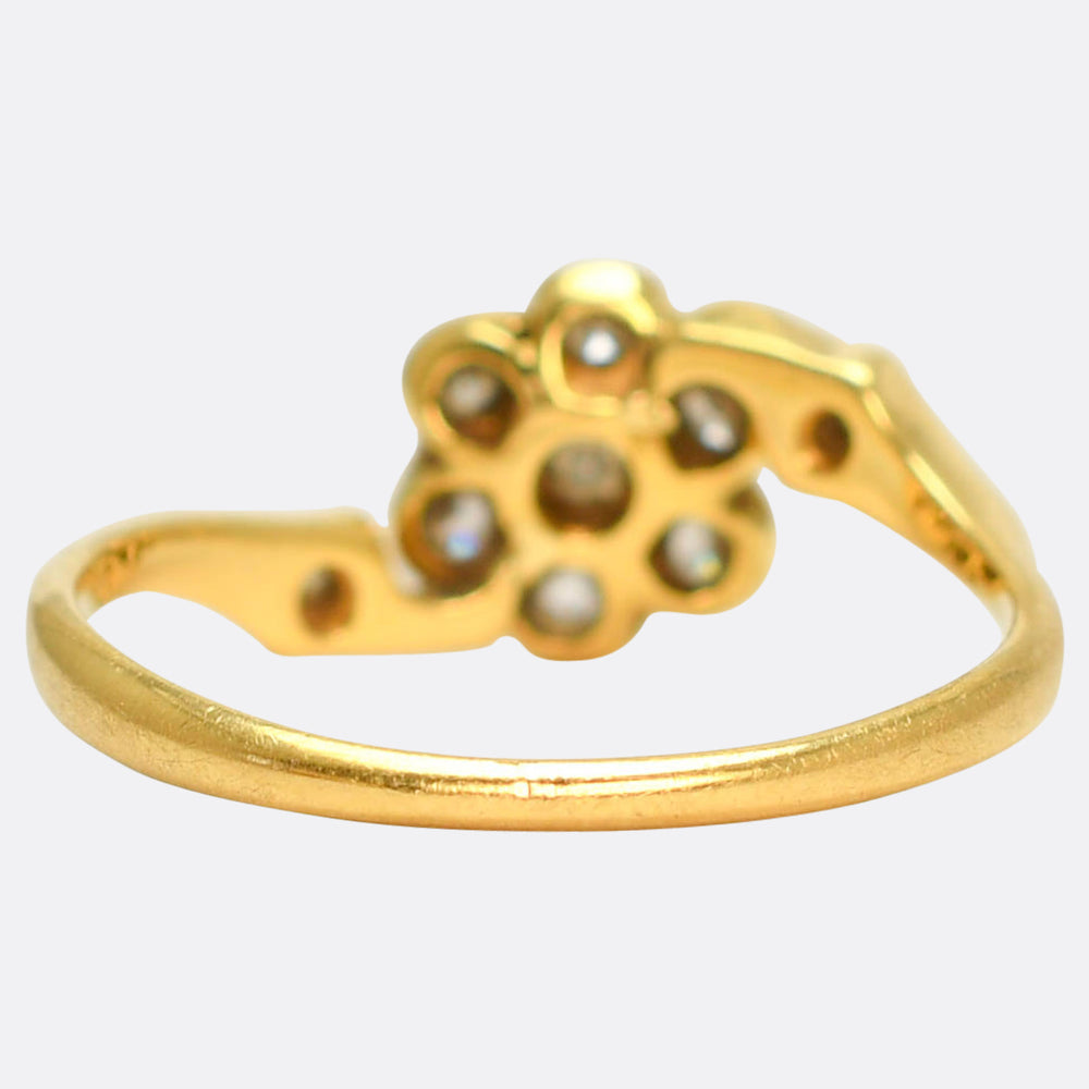 Art Nouveau Diamond Flower Crossover Ring