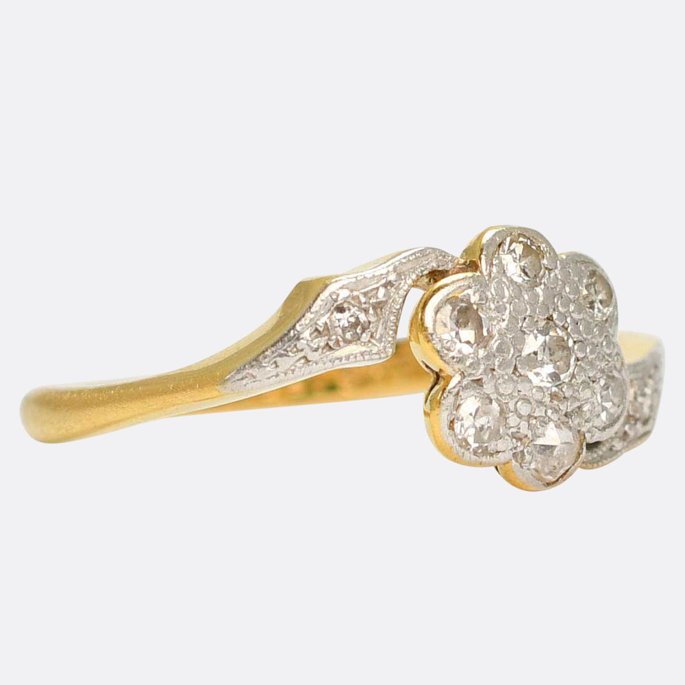 Art Nouveau Diamond Flower Crossover Ring