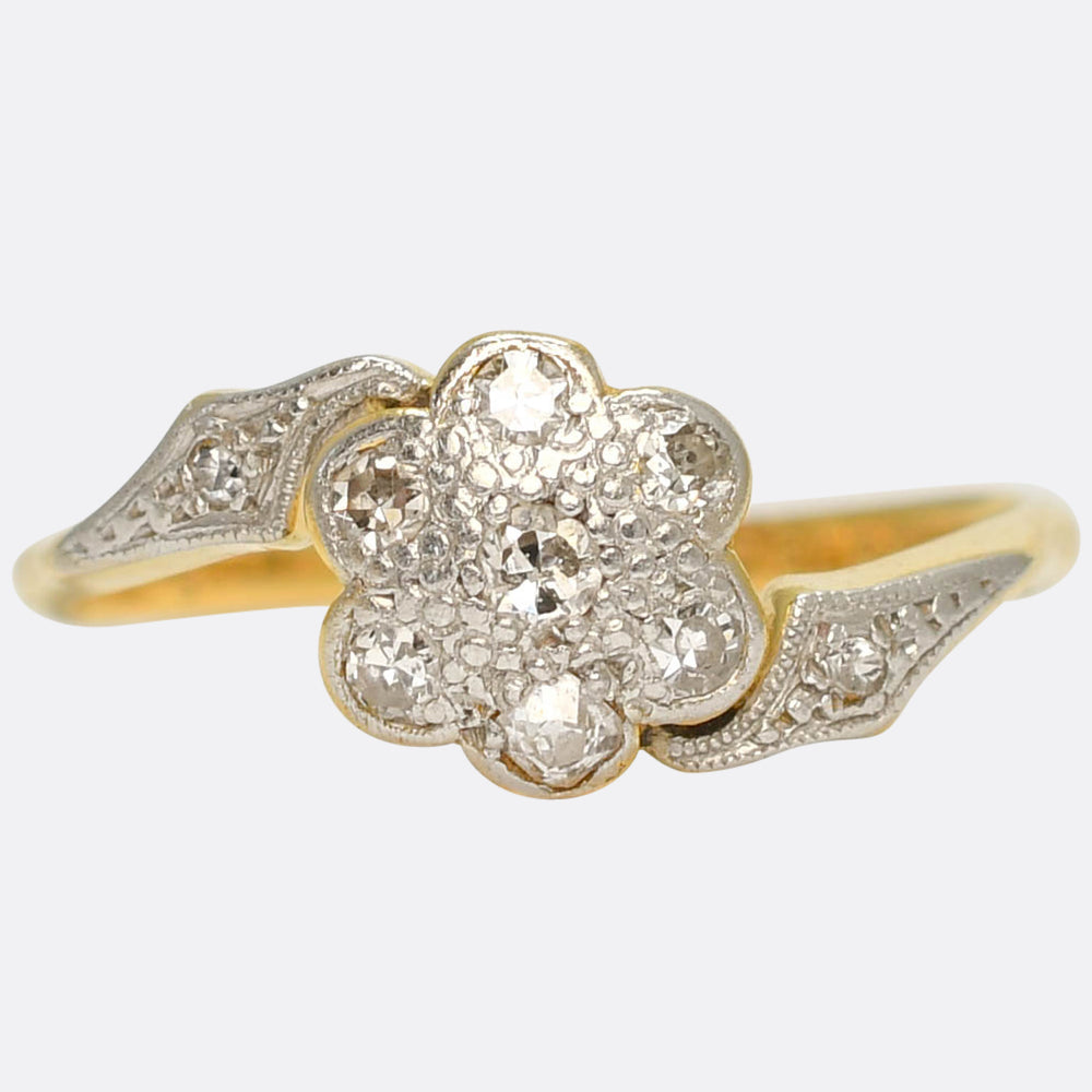Art Nouveau Diamond Flower Crossover Ring