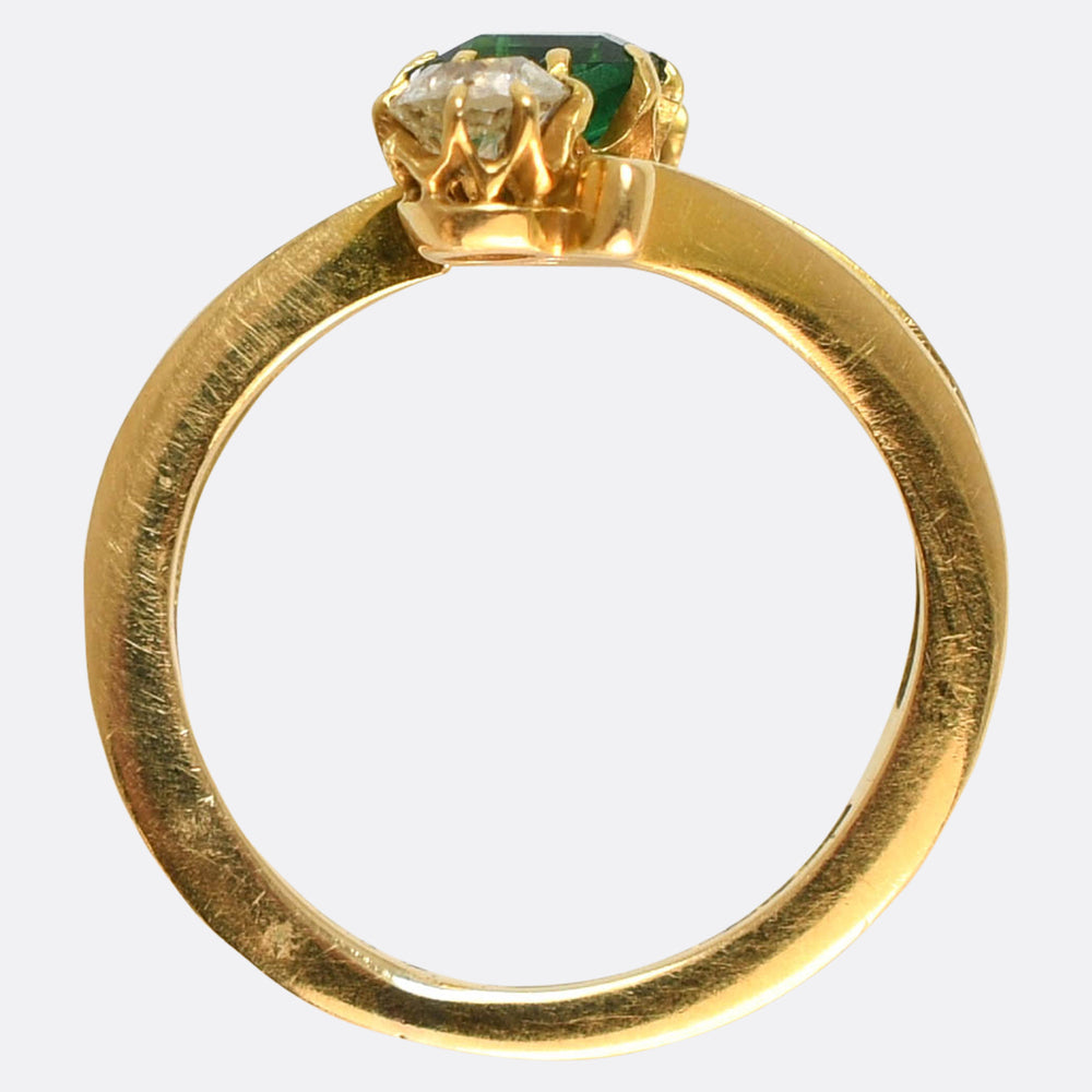 Art Nouveau Emerald & Diamond Trilogy Crossover Ring