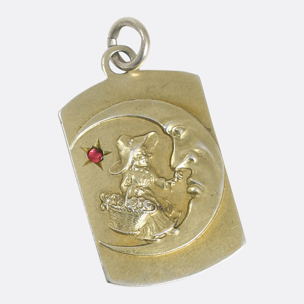 Art Nouveau Man In The Moon Silver Pendant