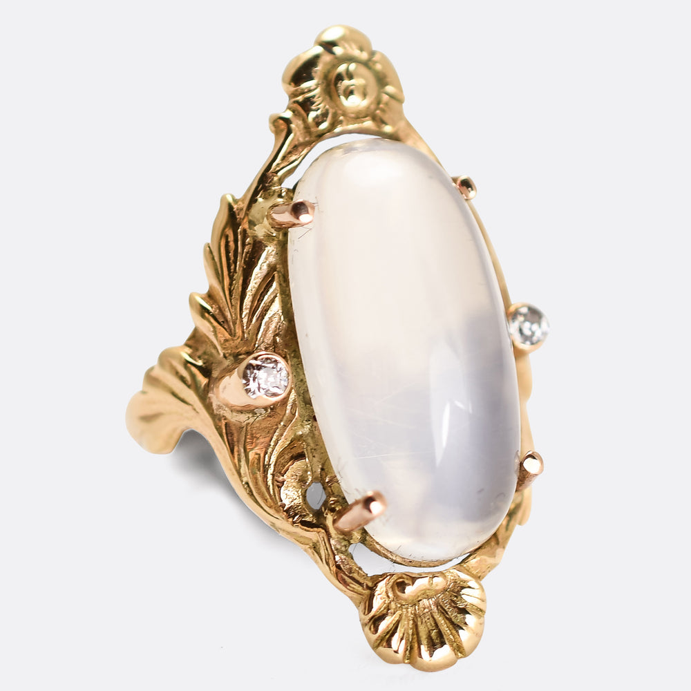Art Nouveau Moonstone & Diamond Ring
