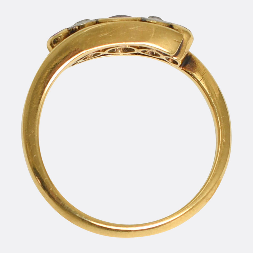 Art Nouveau Ruby & Diamond 5-Stone Crossover Ring