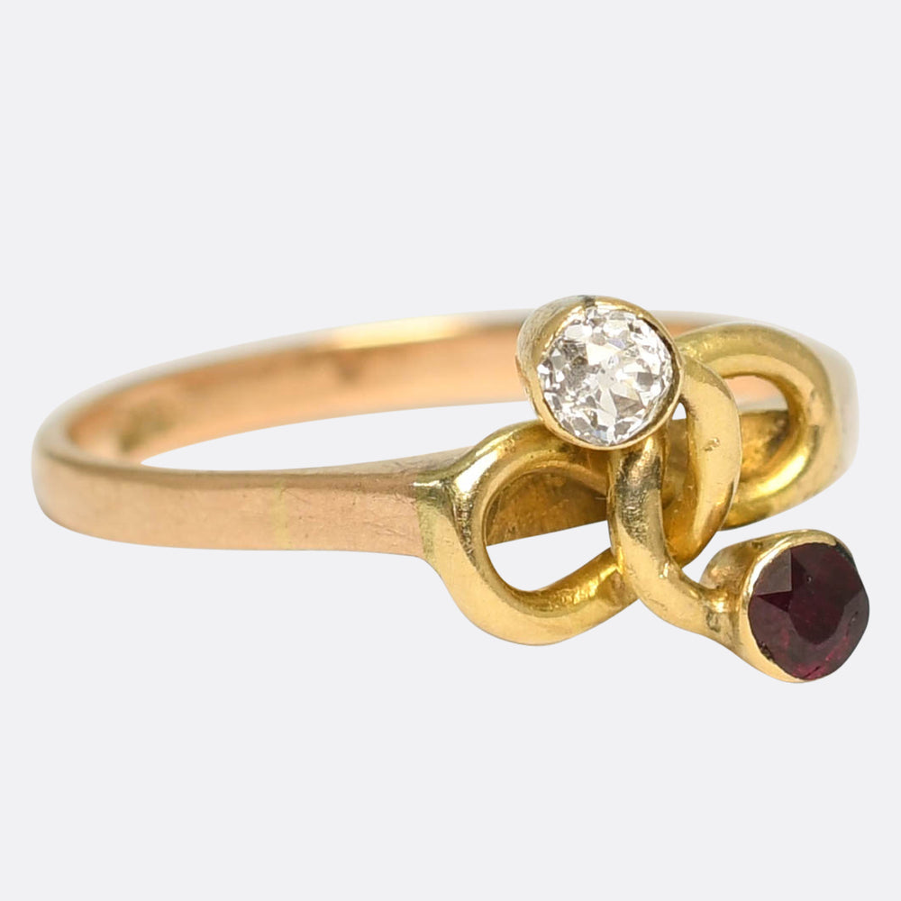 Art Nouveau Ruby & Diamond Lover's Knot Twist Ring