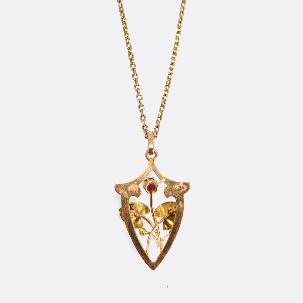 Art Nouveau Ruby & Pearl Pendant