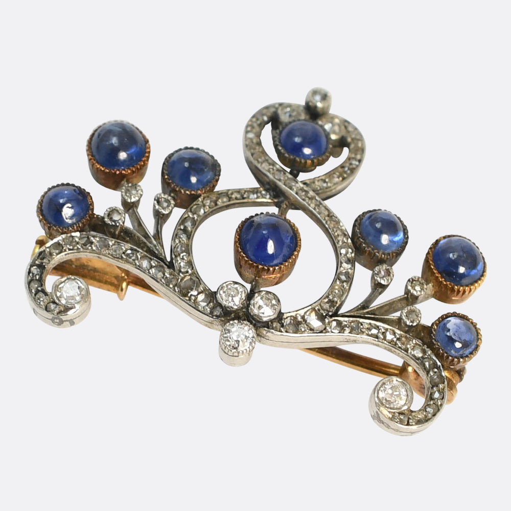 Art Nouveau Sapphire & Diamond Brooch