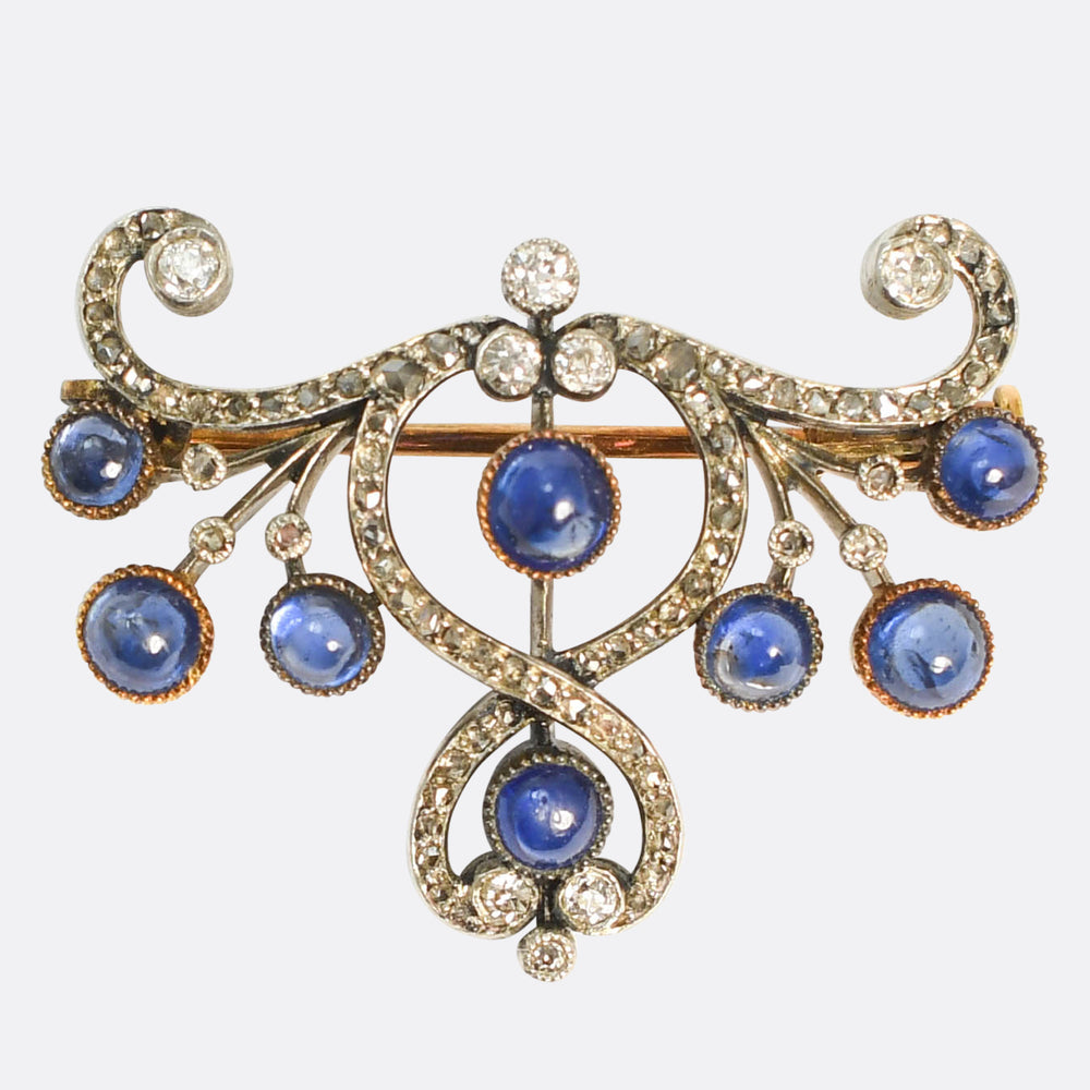 Art Nouveau Sapphire & Diamond Brooch