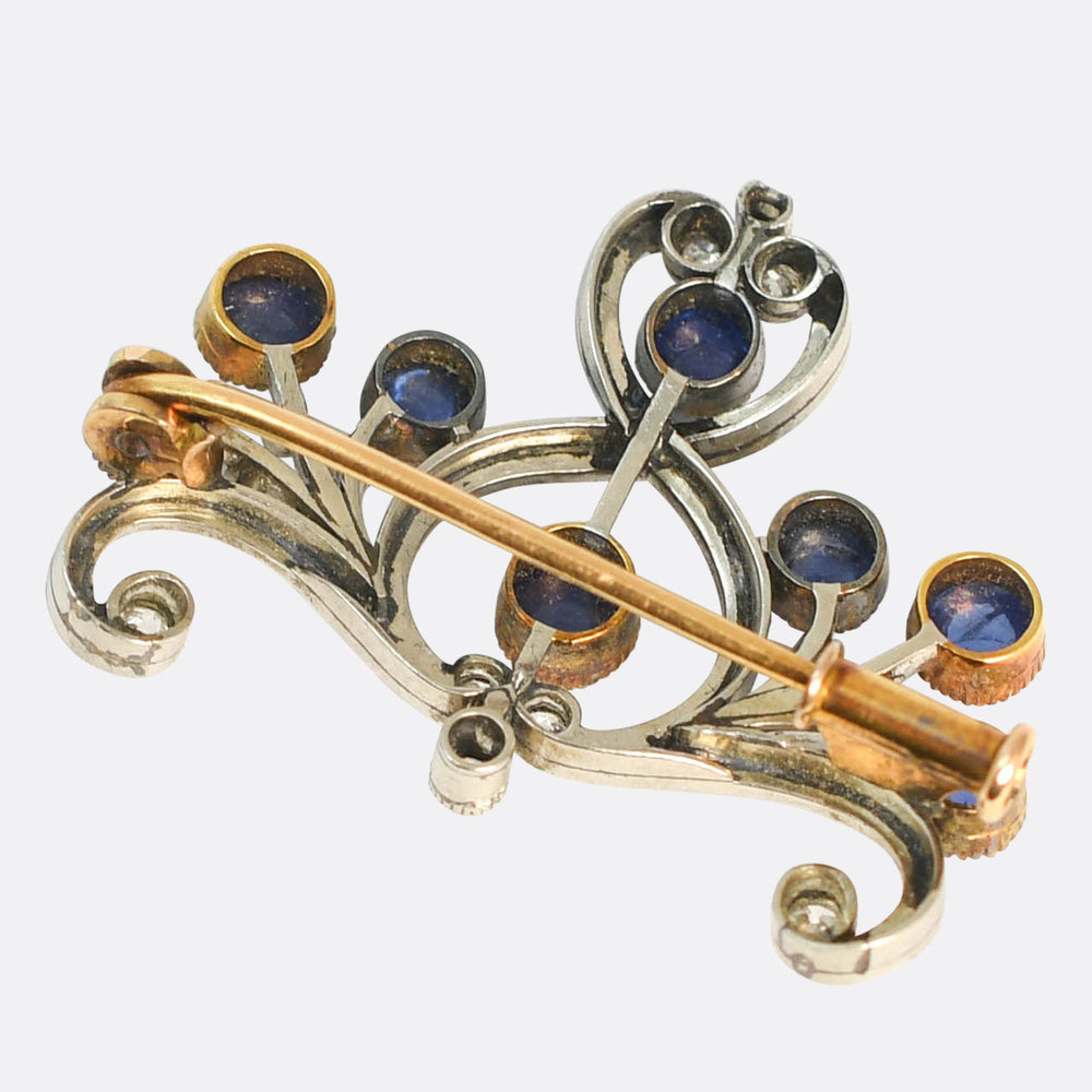 Art Nouveau Sapphire & Diamond Brooch