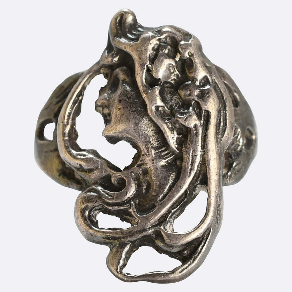 Art Nouveau Sterling Silver Maidens Head Ring