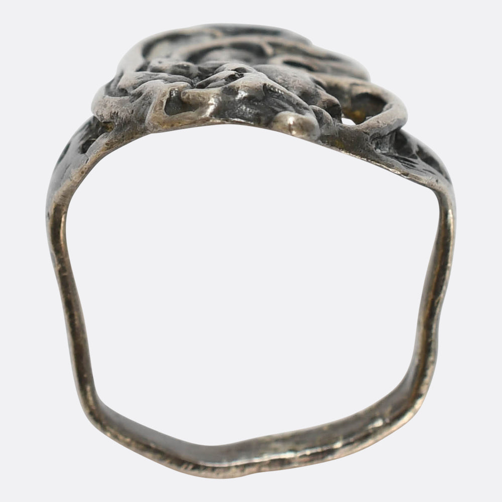 Art Nouveau Sterling Silver Maidens Head Ring