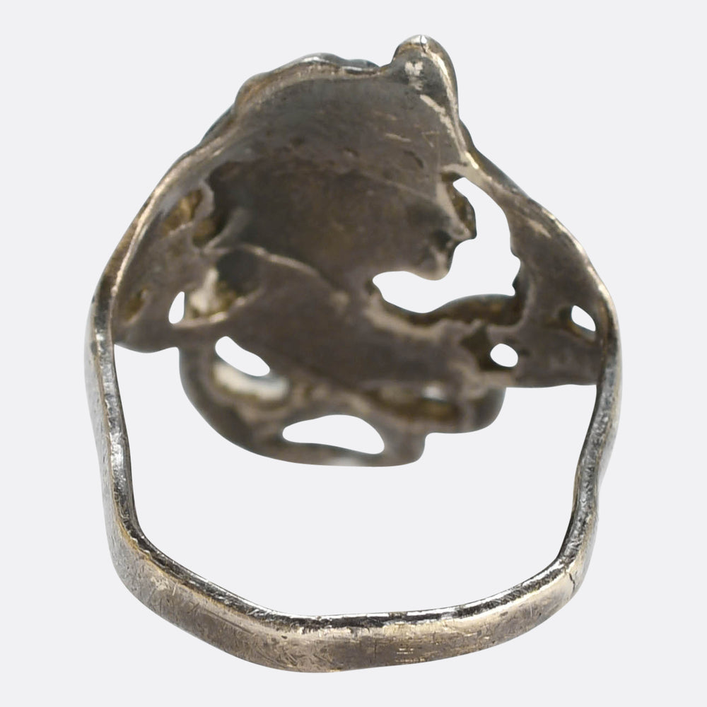Art Nouveau Sterling Silver Maidens Head Ring