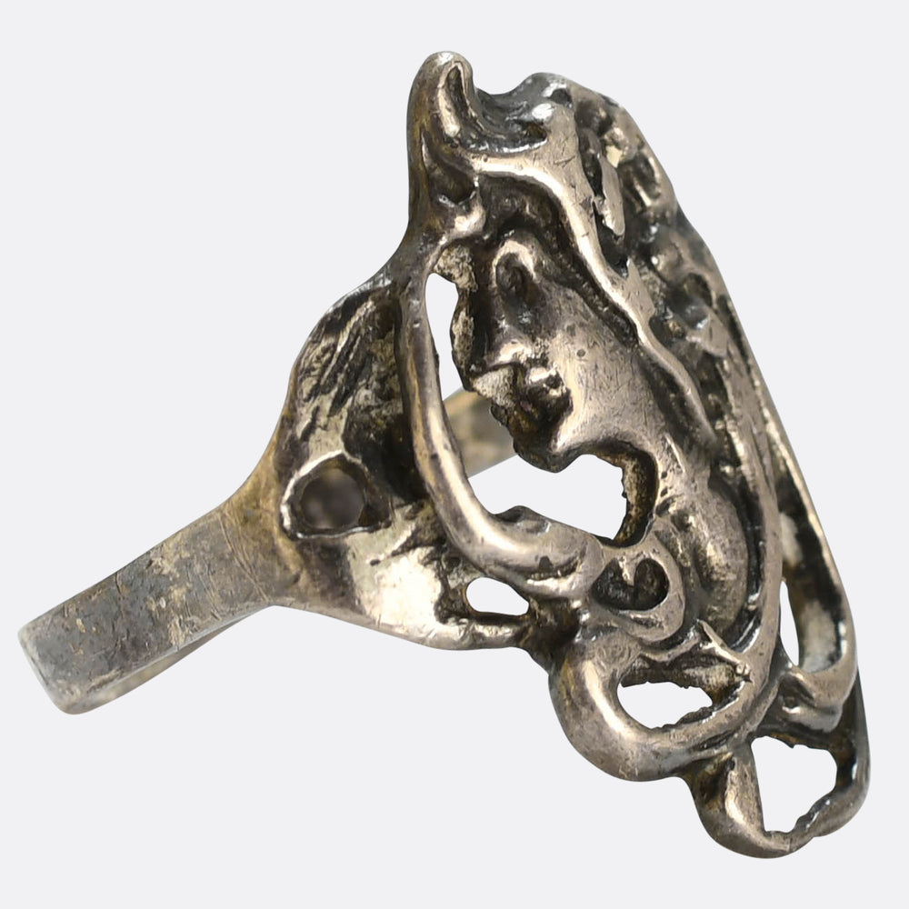 Art Nouveau Sterling Silver Maidens Head Ring