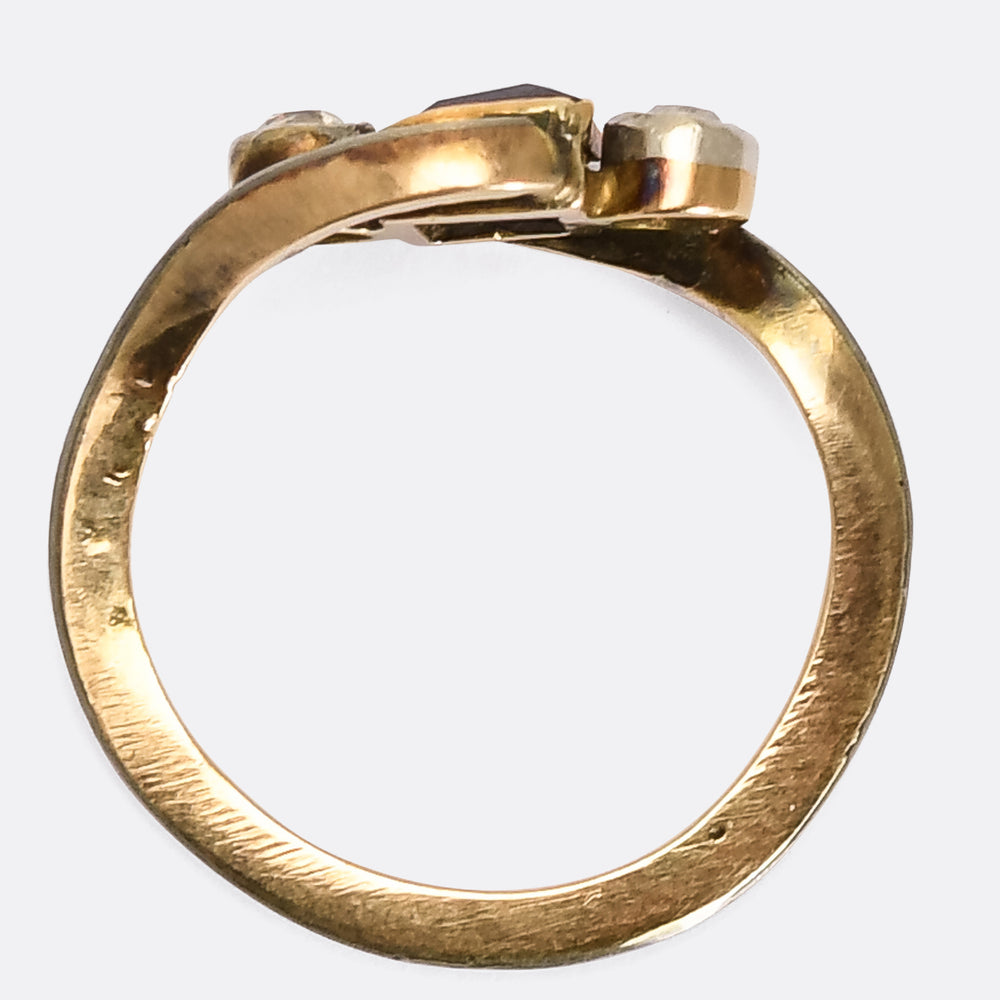 Art Nouveau Three-Stone Sapphire & Diamond Crossover Ring