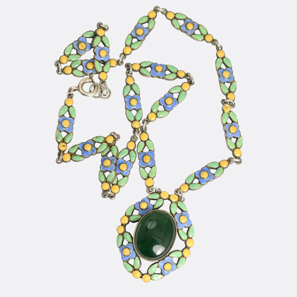 Arts & Crafts Chalcedony & Enamel Necklace by Bernard Instone