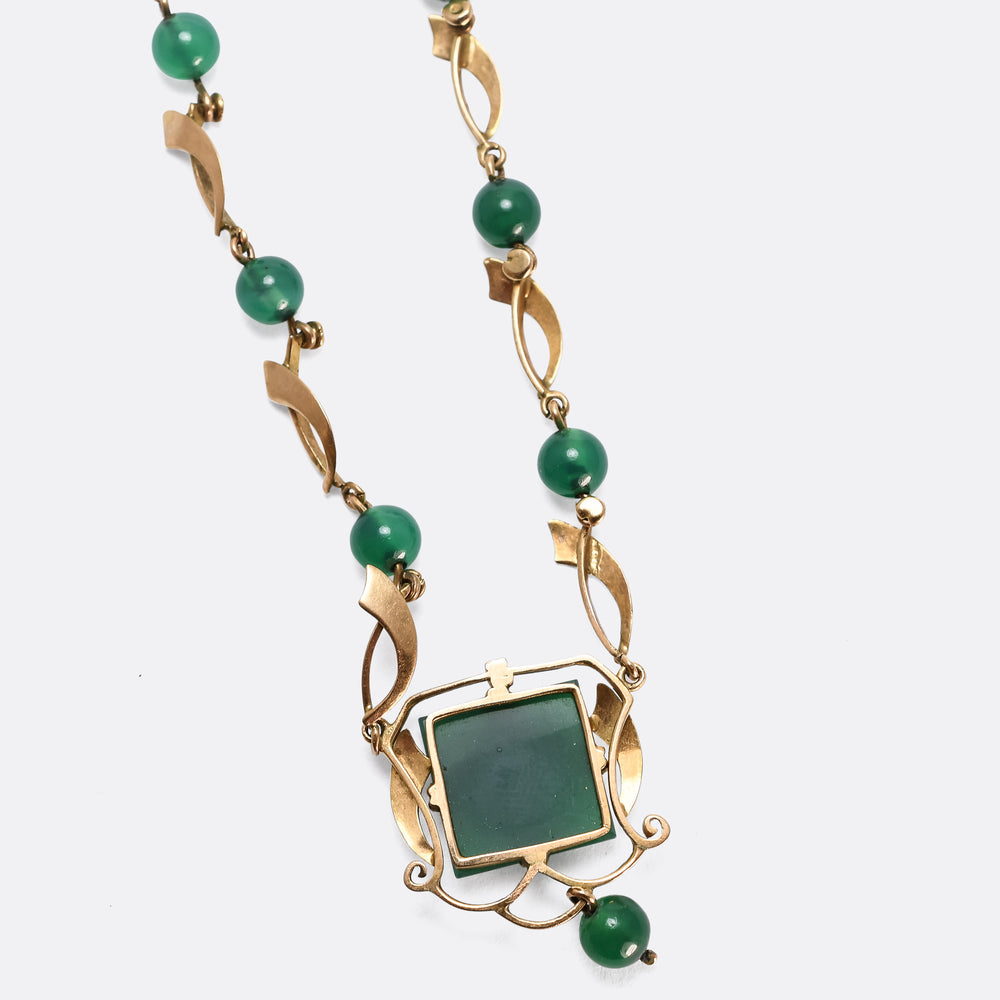 Arts & Crafts Chrysoprase & Gold Necklace