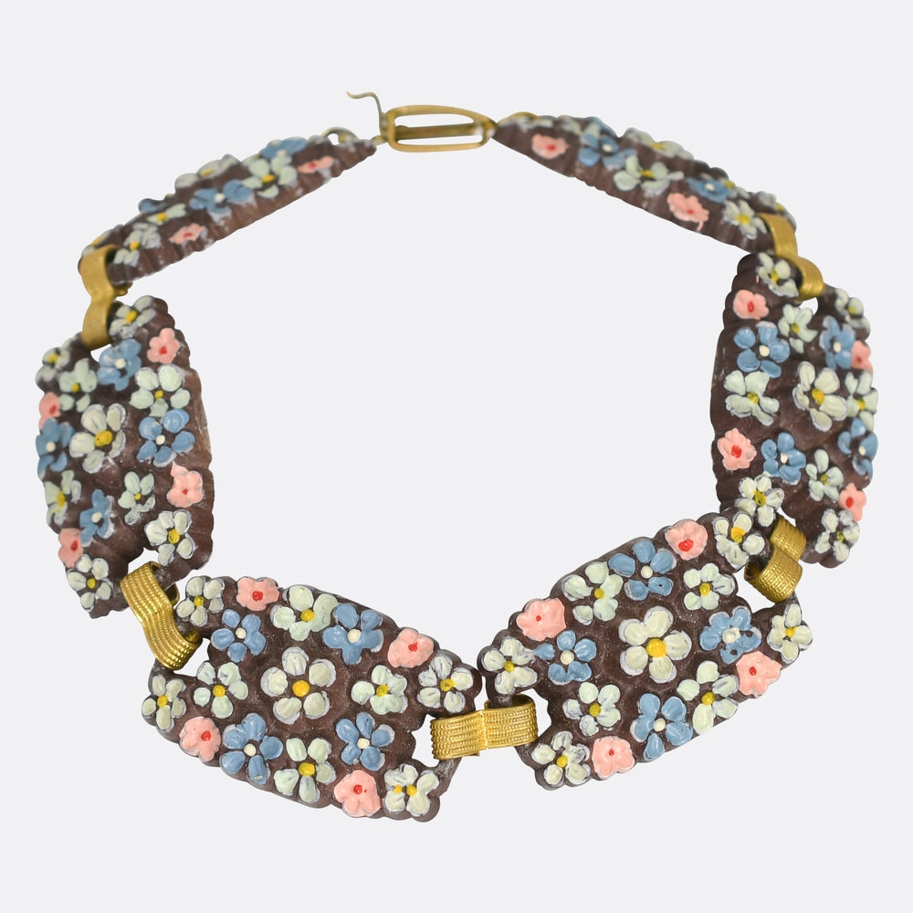 Arts & Crafts Enamel Bakelite Flower Bracelet