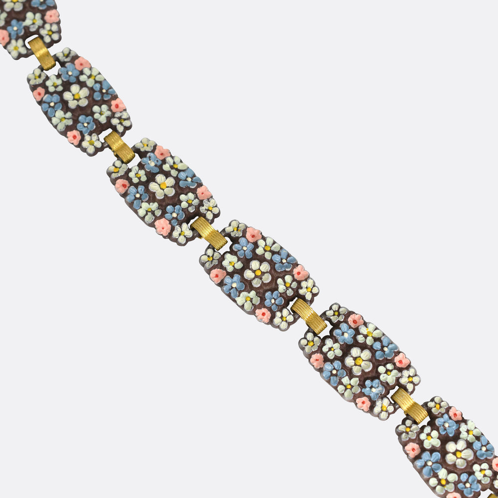 Arts & Crafts Enamel Bakelite Flower Bracelet