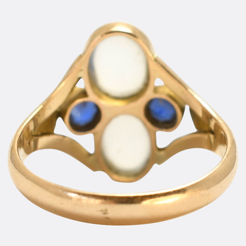 Arts & Crafts Moonstone & Sapphire Cluster Ring