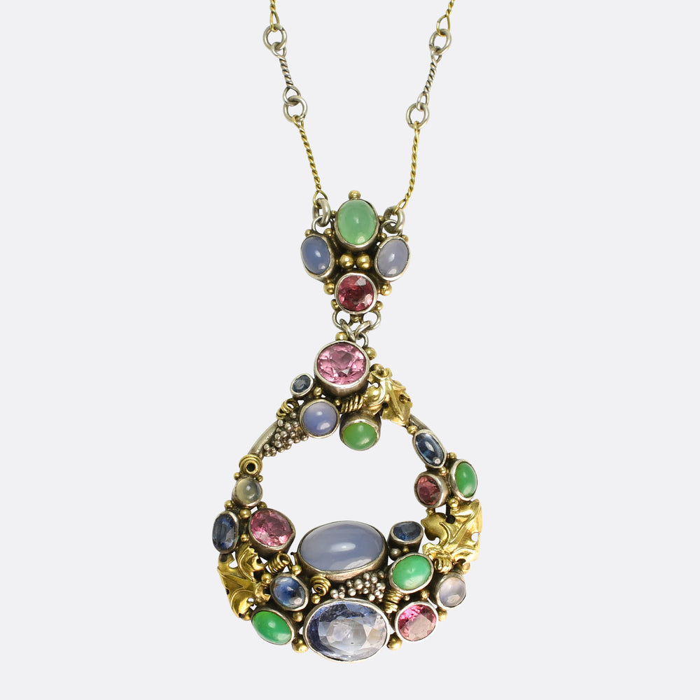 Arts & Crafts Multi-Gem Pendant & Chain Attributed to Dorrie Nossiter