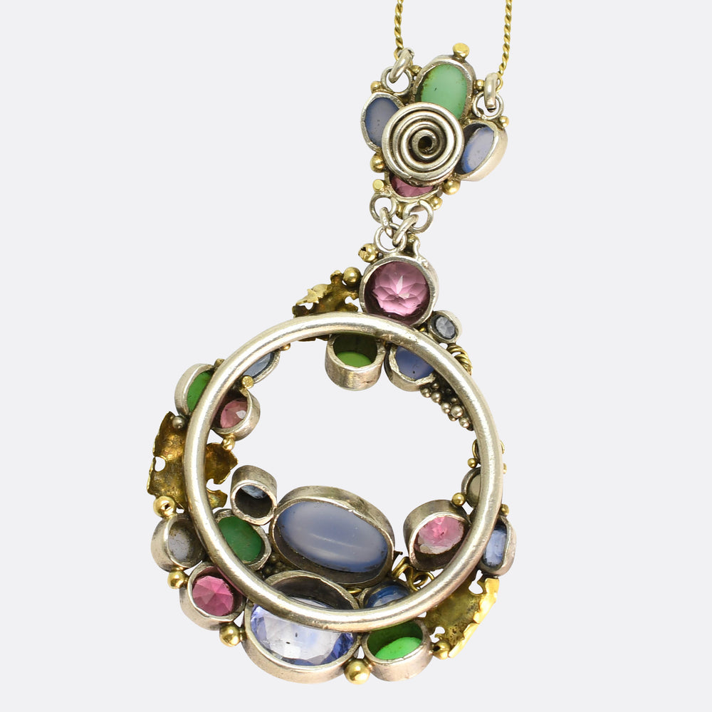 Arts & Crafts Multi-Gem Pendant & Chain Attributed to Dorrie Nossiter