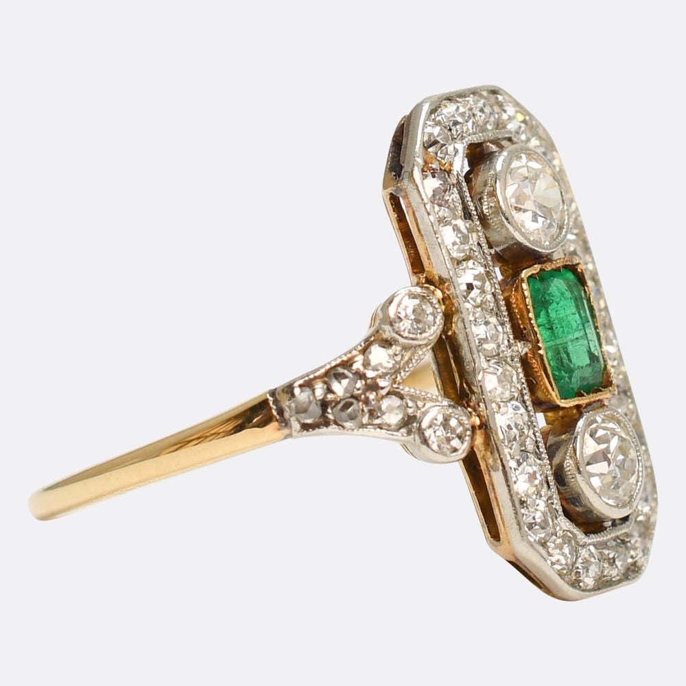 Belle Époque Emerald & Diamond Panel Openwork Ring
