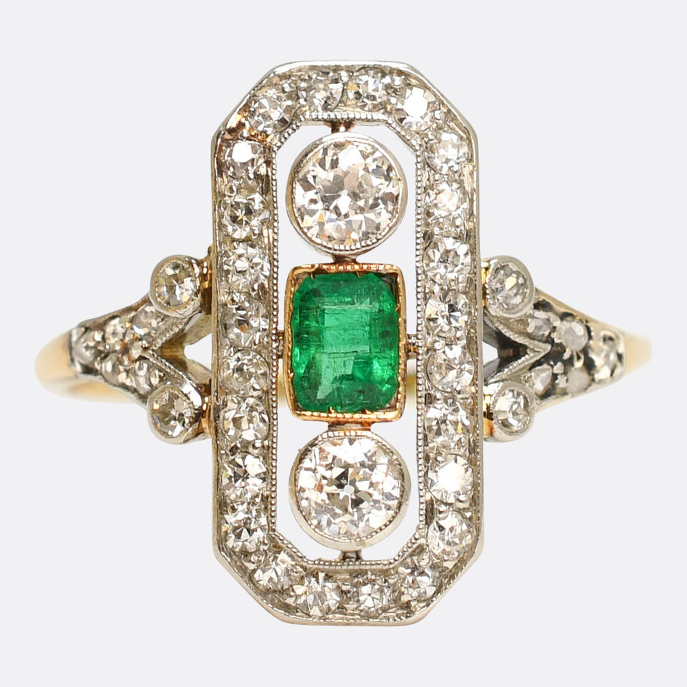 Belle Époque Emerald & Diamond Panel Openwork Ring