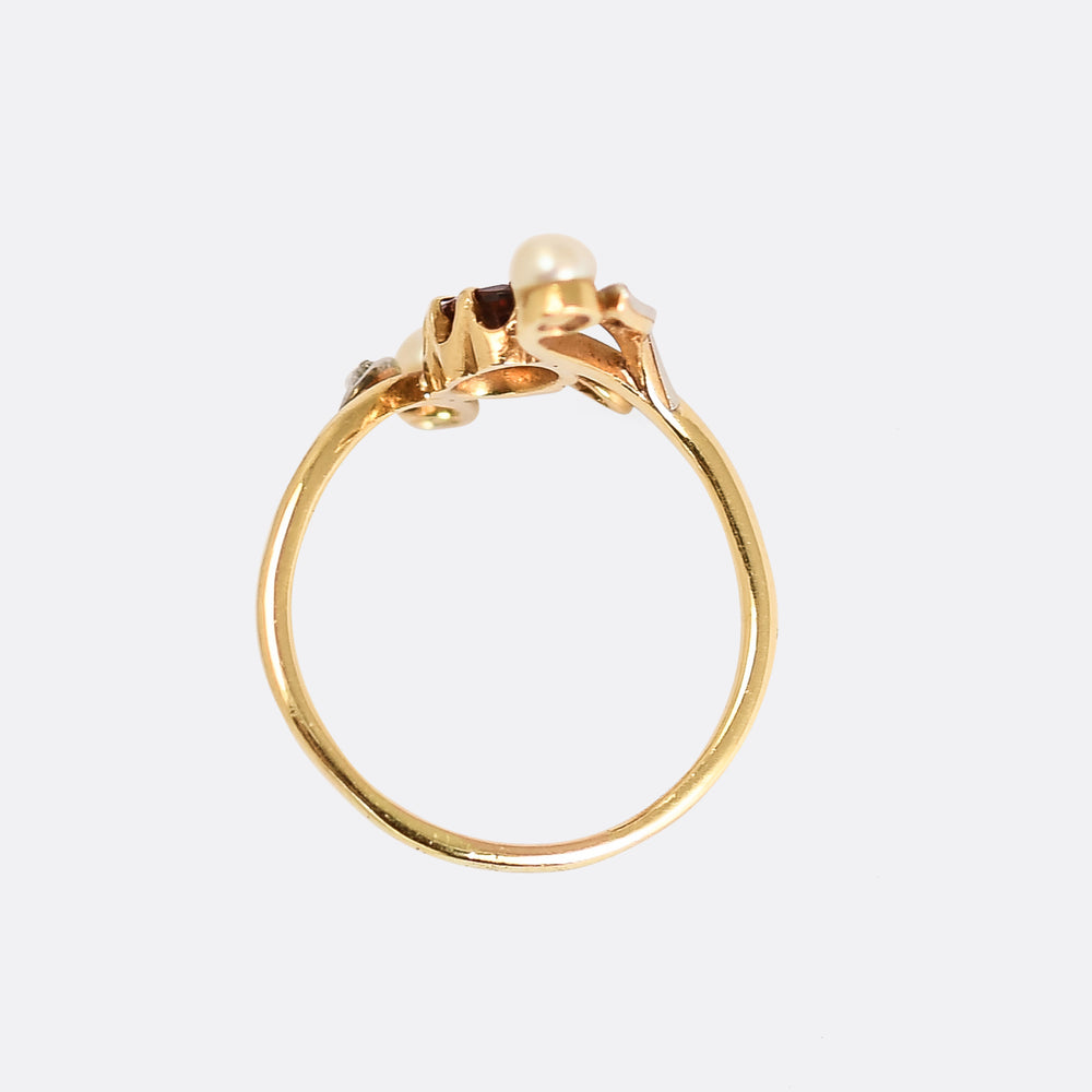 Belle Époque Pearl & Garnet Spray Ring