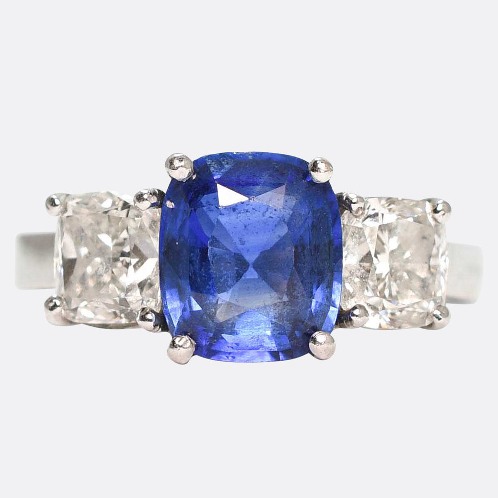 Contemporary Ceylon Sapphire & Diamond Trilogy Ring