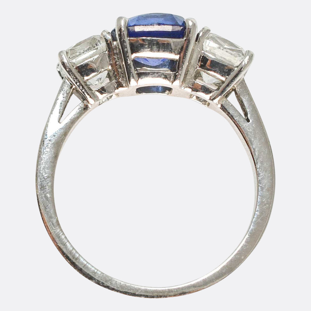 Contemporary Ceylon Sapphire & Diamond Trilogy Ring