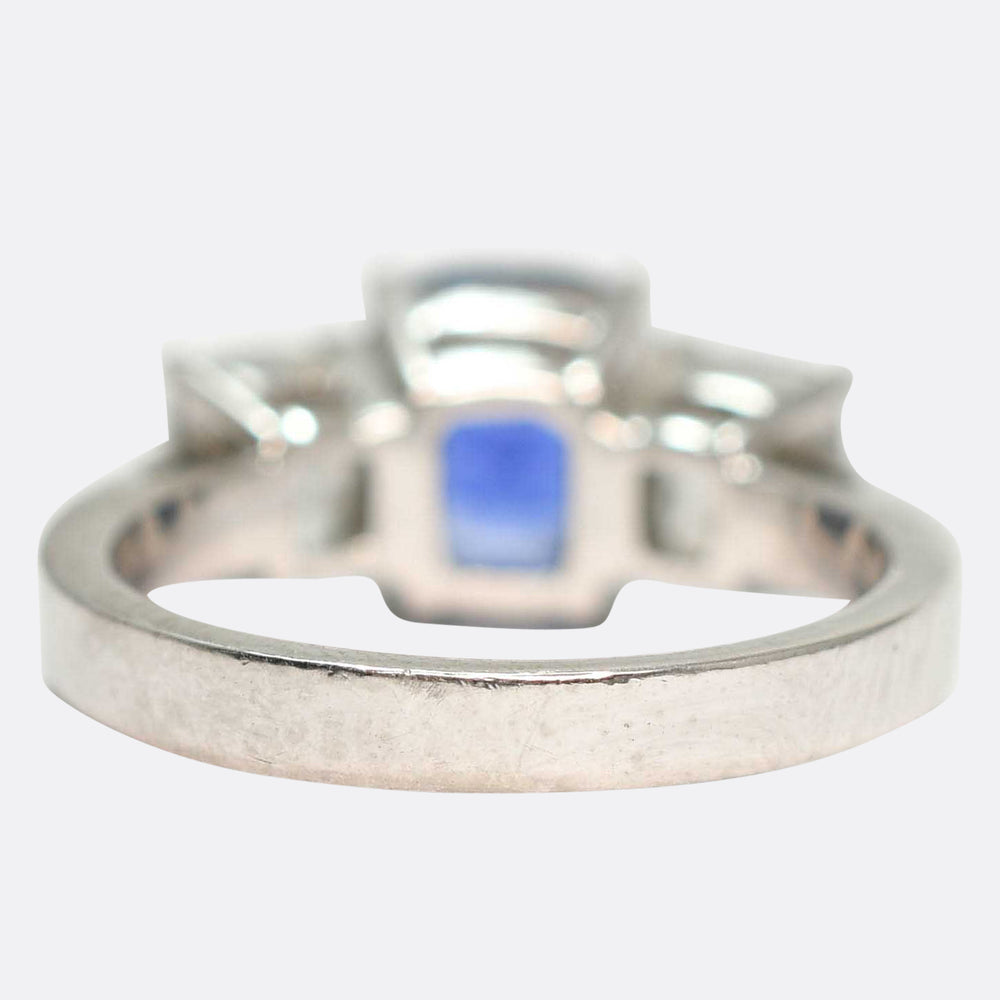 Contemporary Ceylon Sapphire & Diamond Trilogy Ring