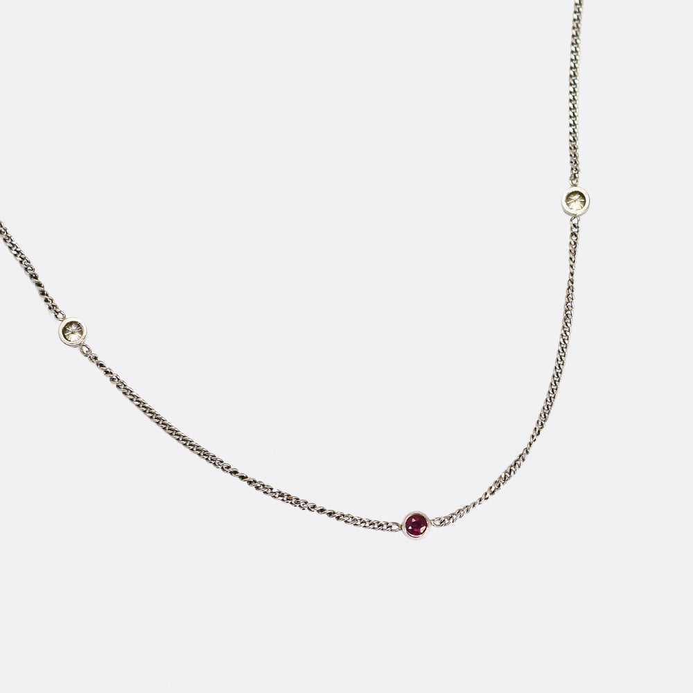 Contemporary Ruby & Diamond Platinum Chain