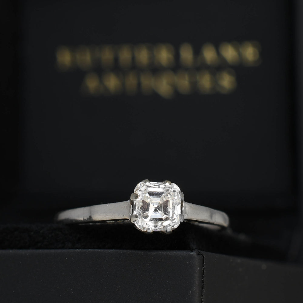 Antique 0.46ct Asscher Cut Diamond Solitaire Engagement Ring