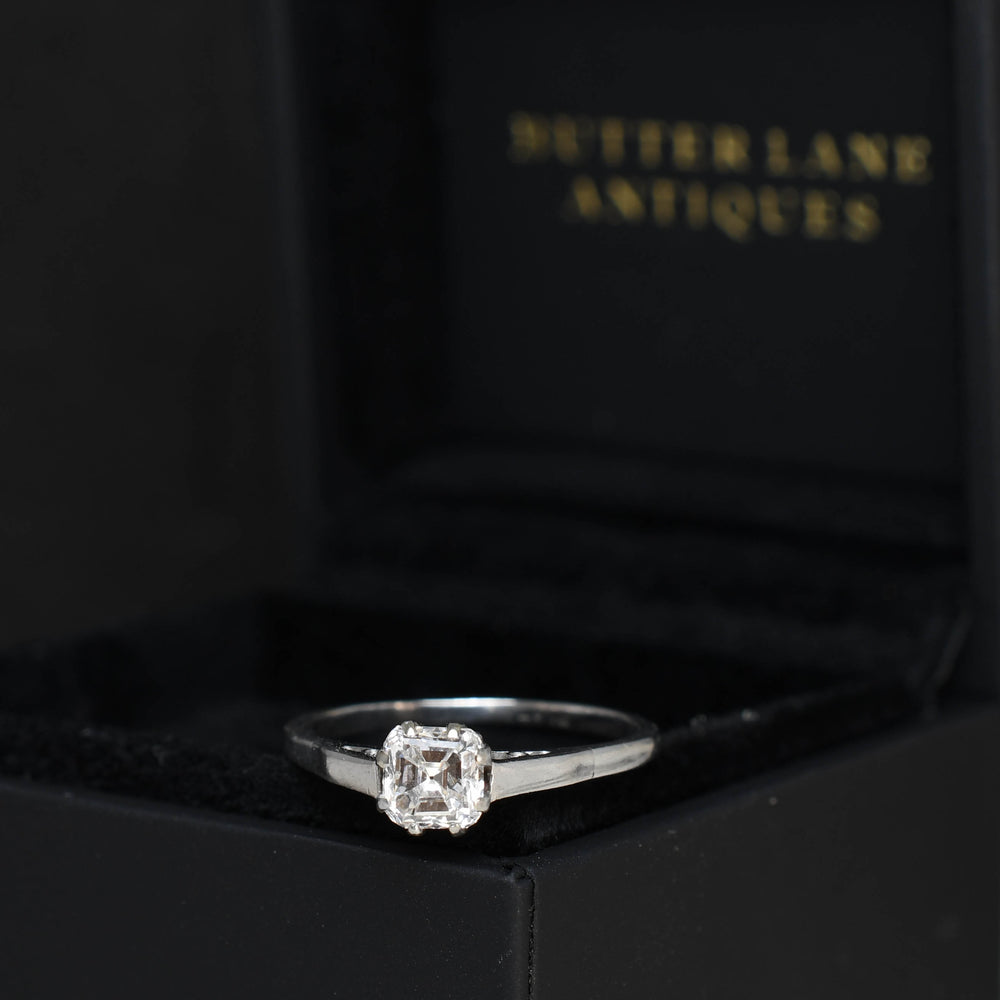 Antique 0.46ct Asscher Cut Diamond Solitaire Engagement Ring