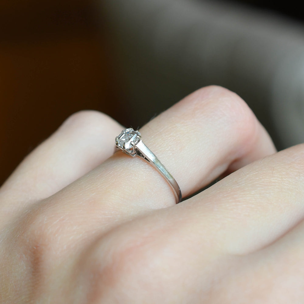 Antique 0.46ct Asscher Cut Diamond Solitaire Engagement Ring