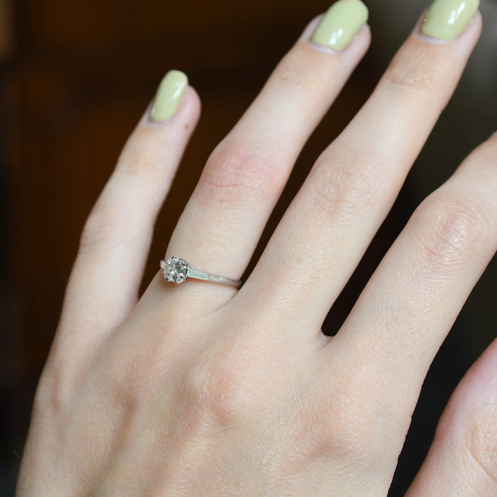 Antique 0.46ct Asscher Cut Diamond Solitaire Engagement Ring
