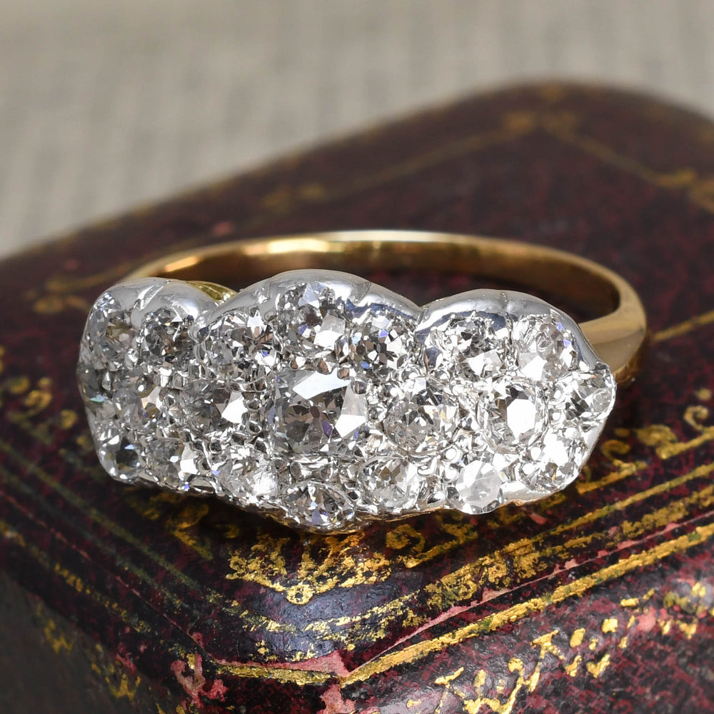 Edwardian Triple Diamond Flower Cluster Ring