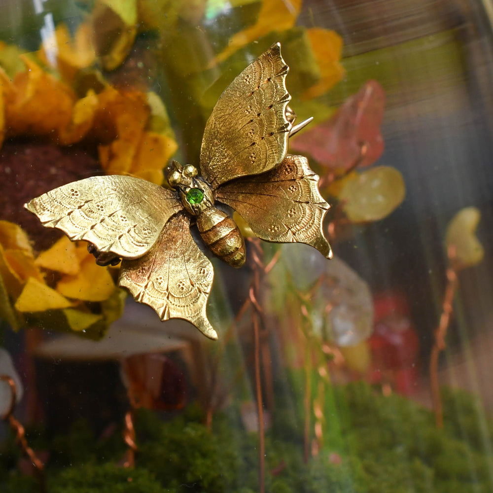 Victorian Demantoid Garnet Butterfly Brooch