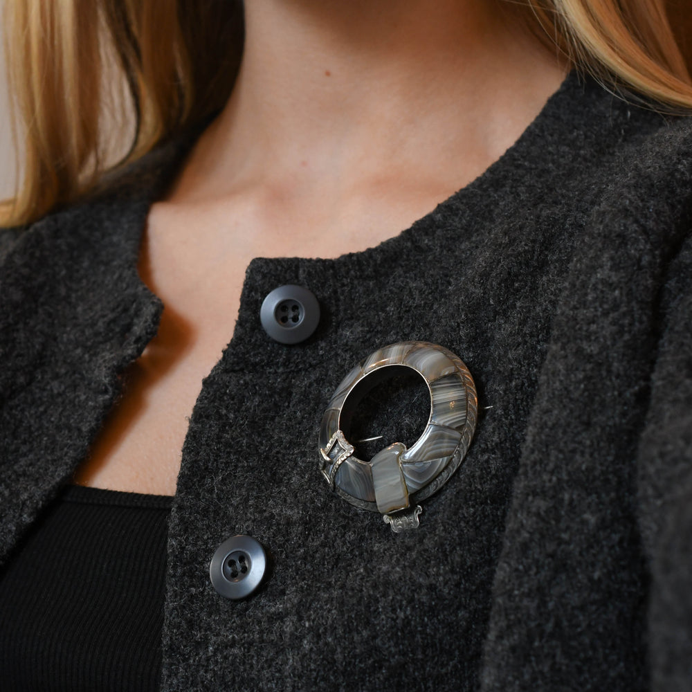 Victorian Scottish Agate Buckle Brooch