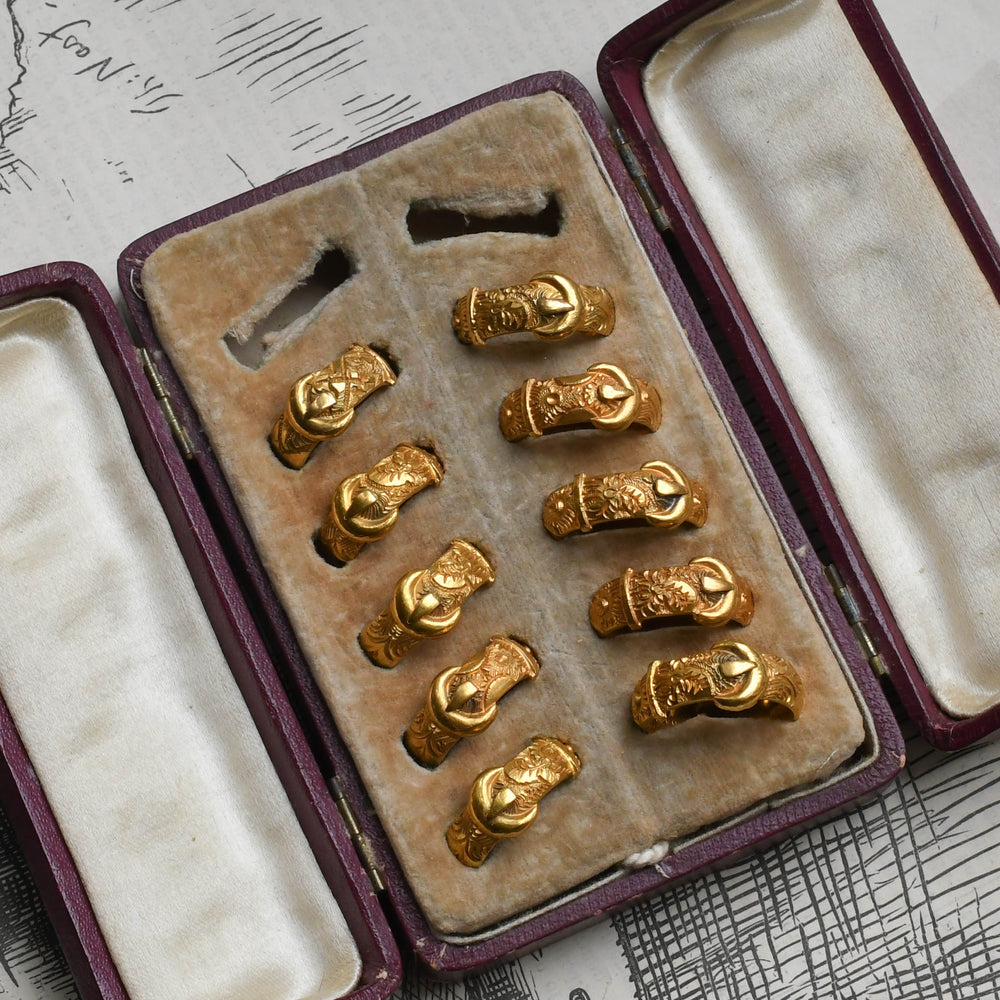 Victorian Jeweller's Sample Case of Buckle Rings