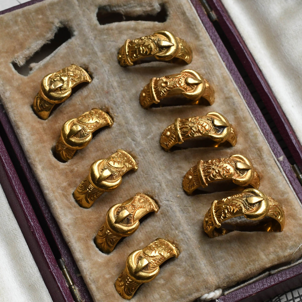 Victorian Jeweller's Sample Case of Buckle Rings