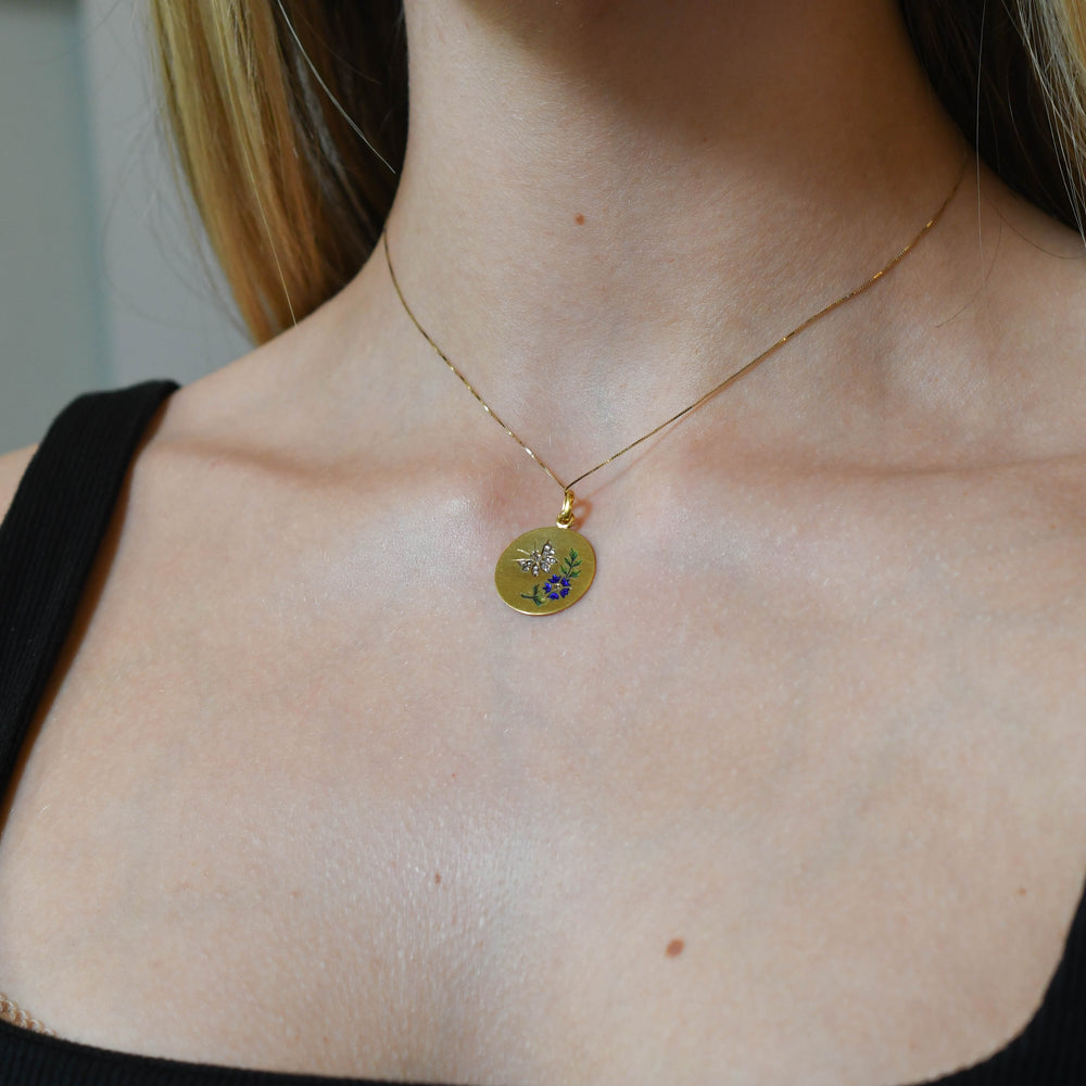 Edwardian French Diamond & Enamel Butterfly Pendant