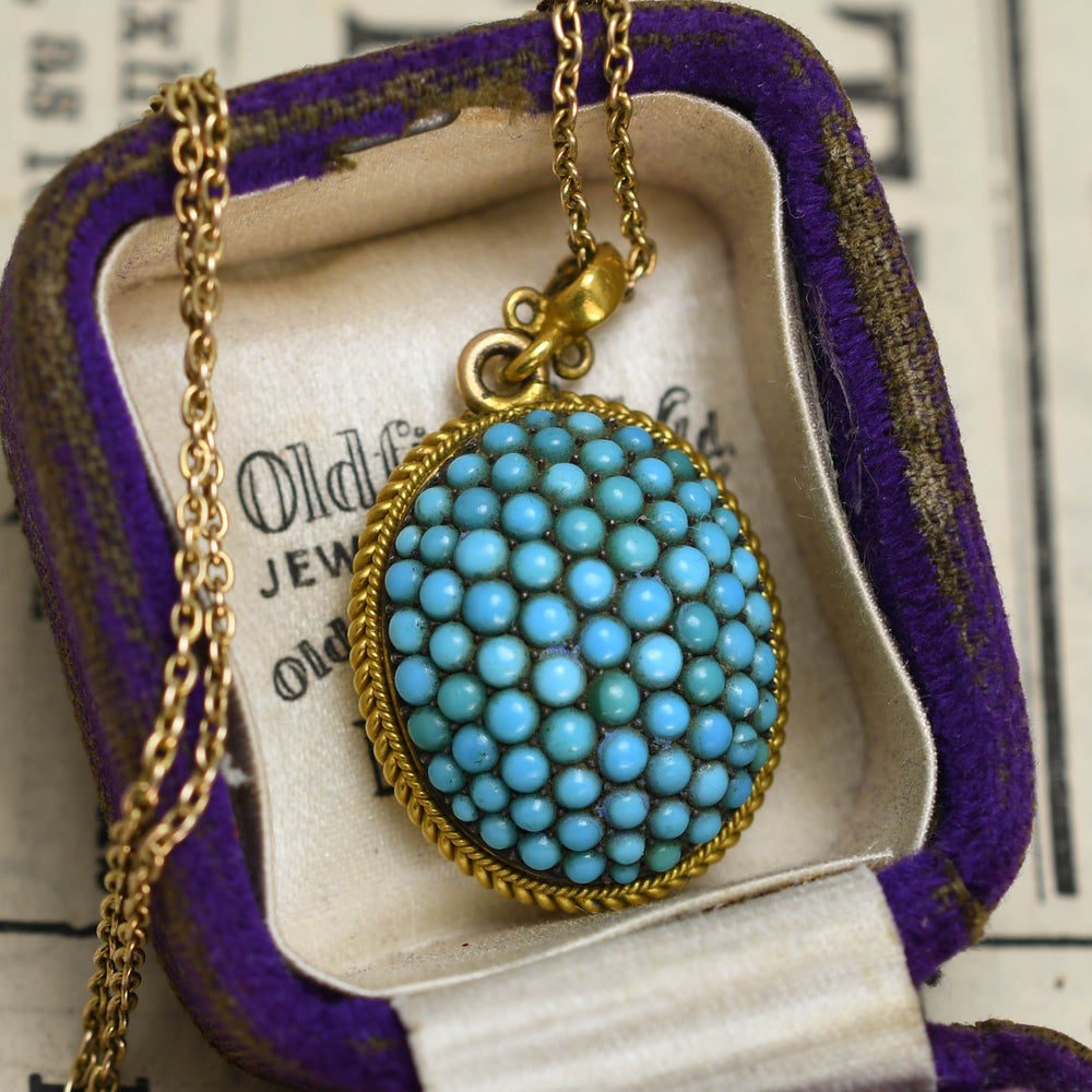 Victorian Pavé Turquoise Oval Locket