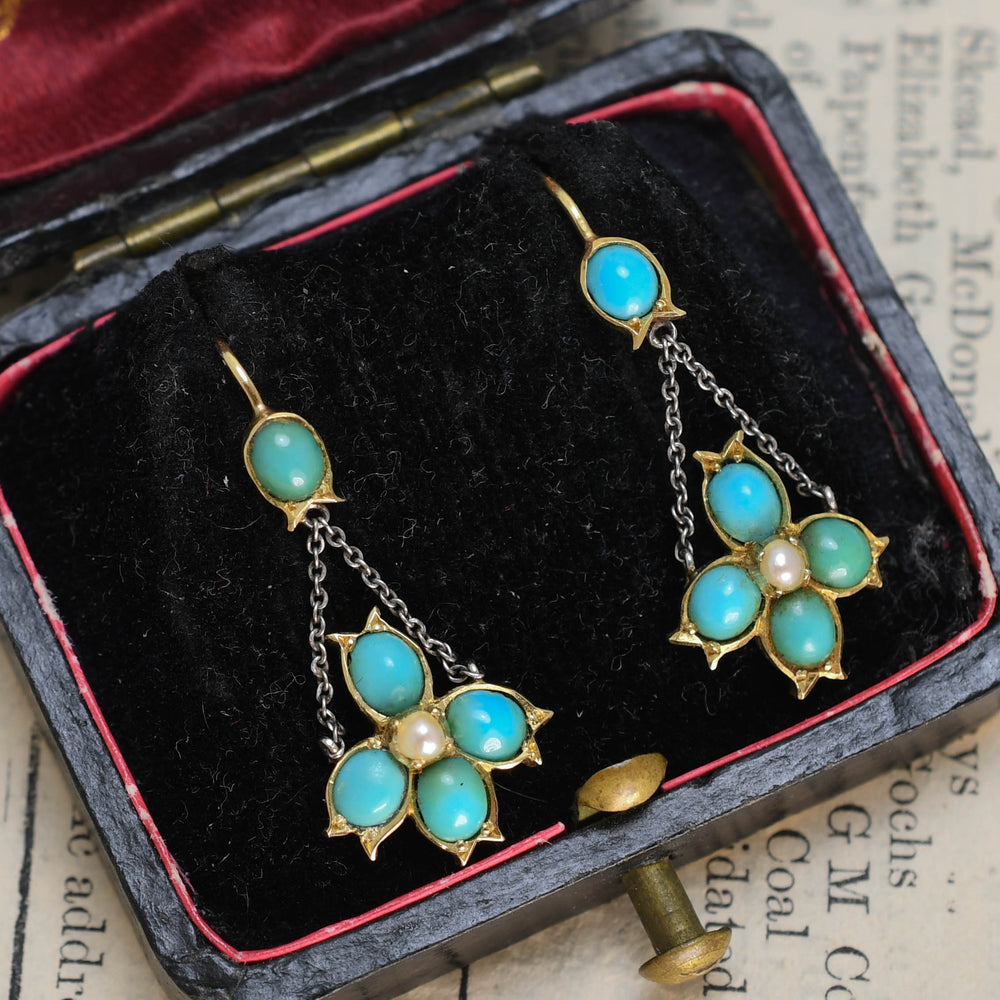 Victorian Turquoise & Pearl Drop Earrings