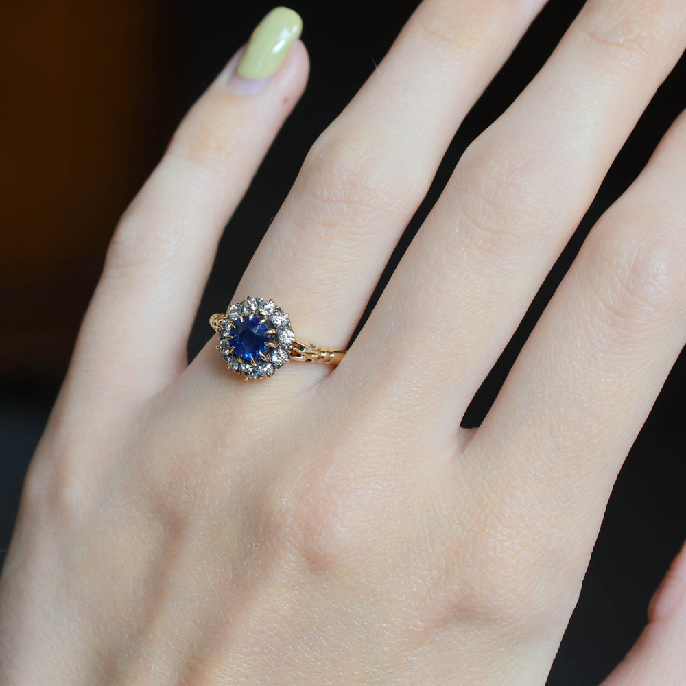 Victorian Sapphire & Diamond Round Cluster Ring