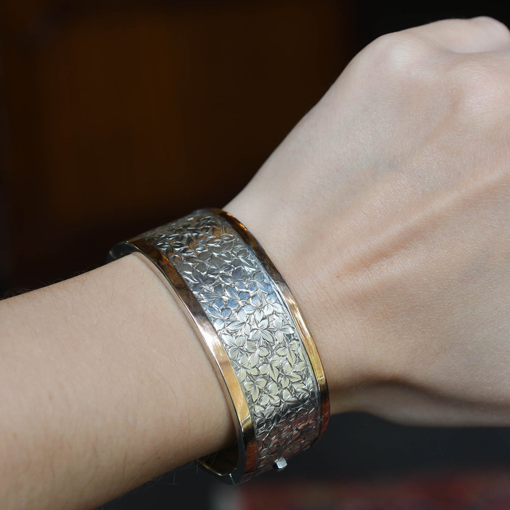 Victorian Silver & Rose Gold Ivy Leaf Cuff Bangle