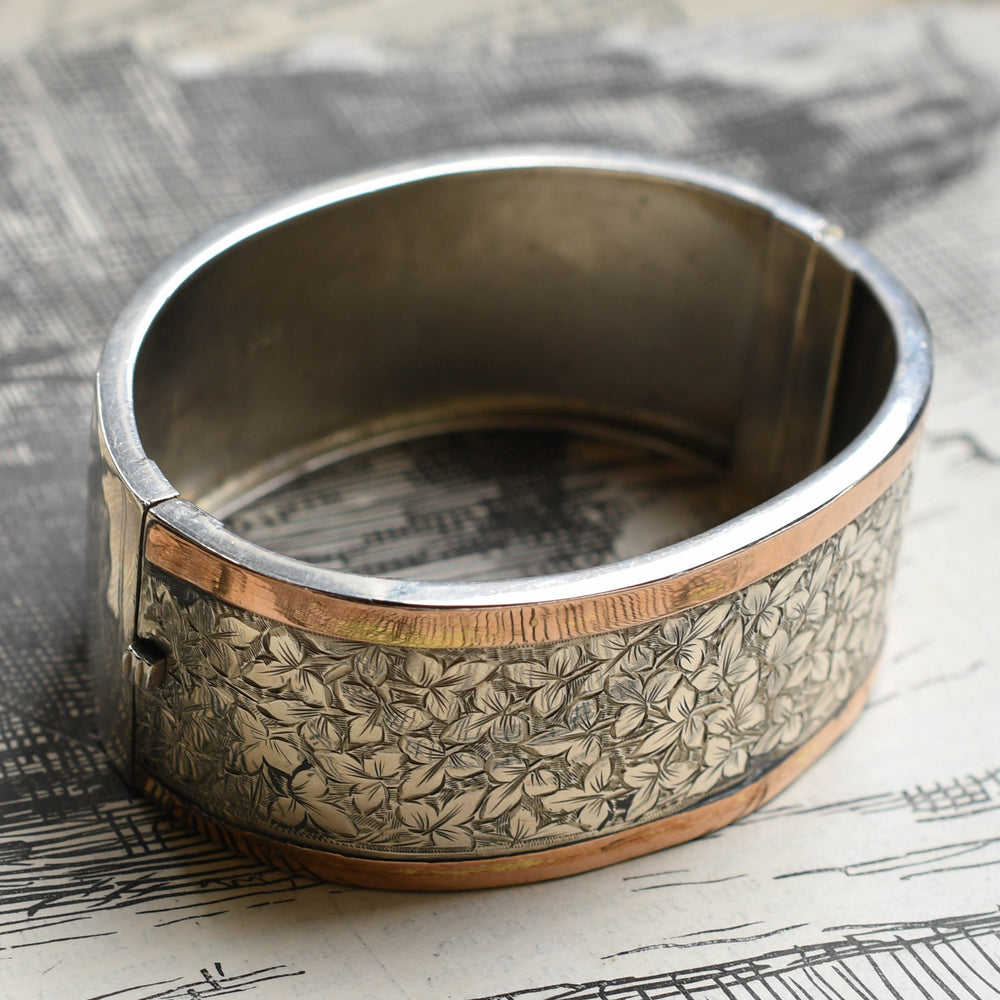 Victorian Silver & Rose Gold Ivy Leaf Cuff Bangle