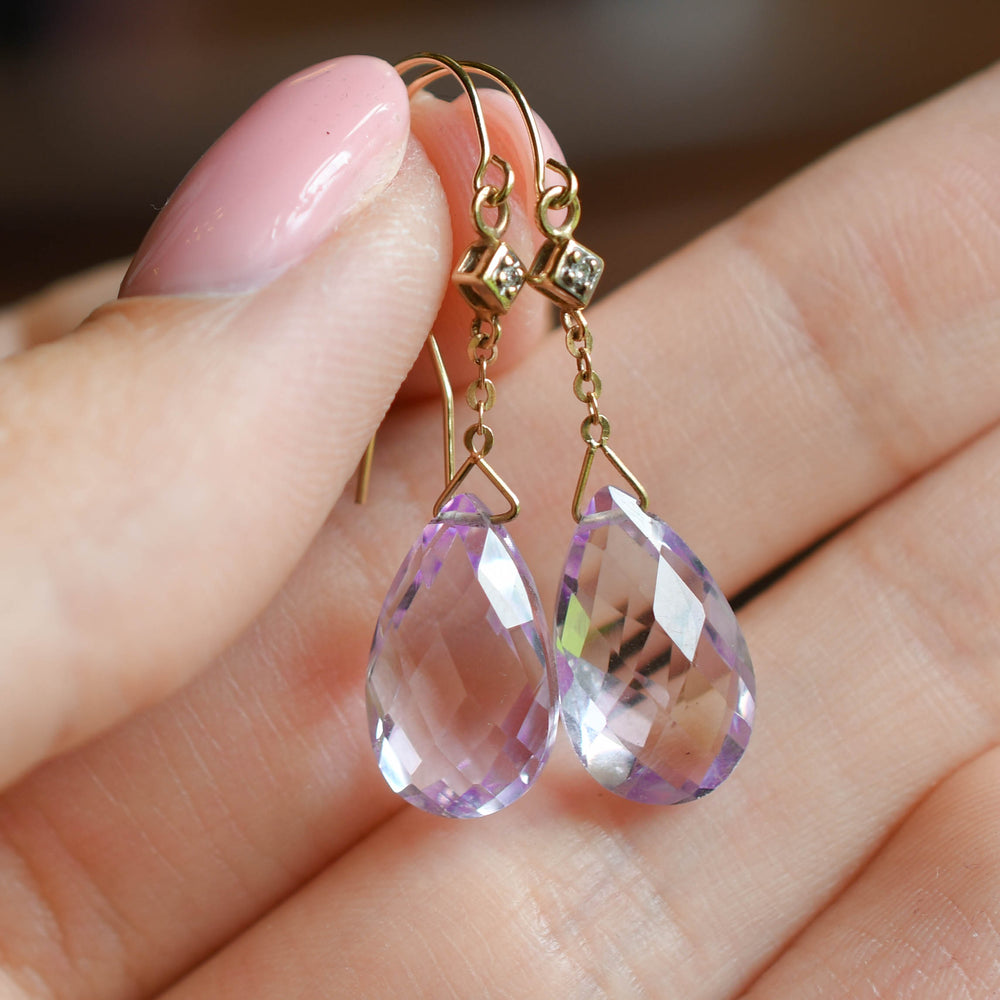 1930's Briolette Amethyst & Diamond Earrings