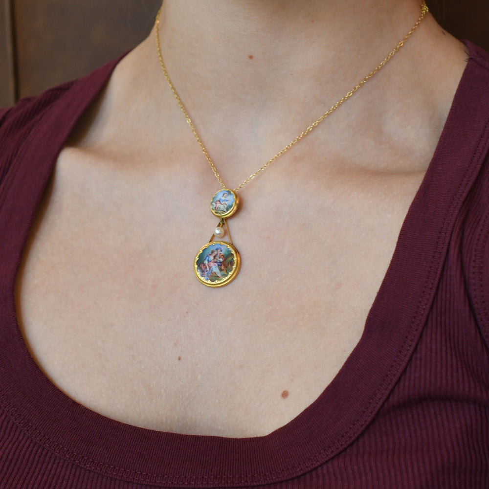 Georgian Swiss Enamel & Pearl Pendant